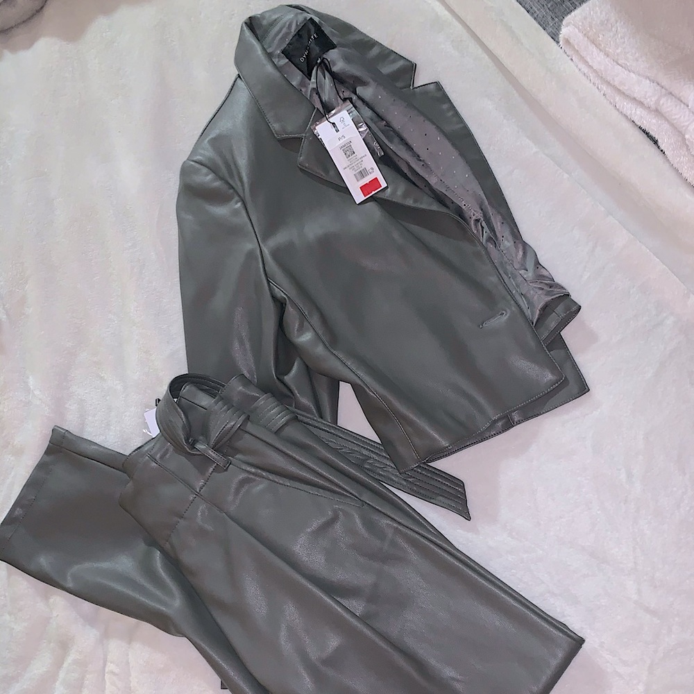 Faux Leather Smokey Grey Dynamite Blazer and Pant set.